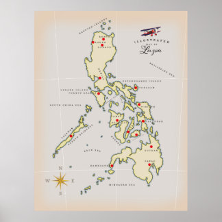 Póster Mapa ilustrado de Filipinas de Luzón