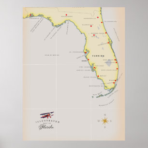 Póster Mapa ilustrado de Florida