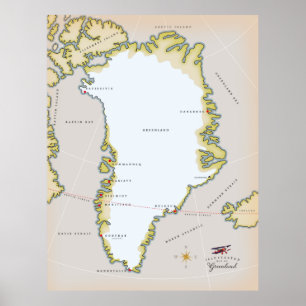 Póster Mapa ilustrado de Groenlandia