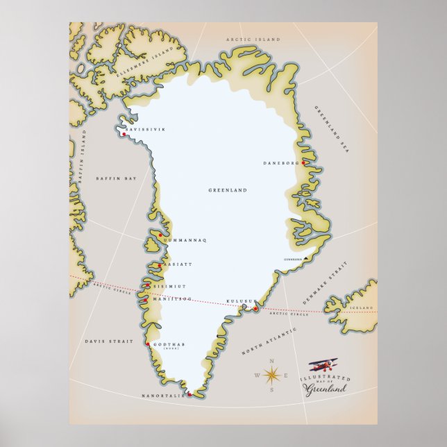 Póster Mapa ilustrado de Groenlandia (Frente)