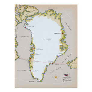 Póster Mapa ilustrado de Groenlandia