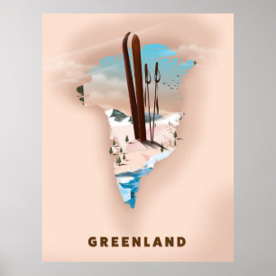 Póster Mapa ilustrado de Groenlandia impreso en afiche de