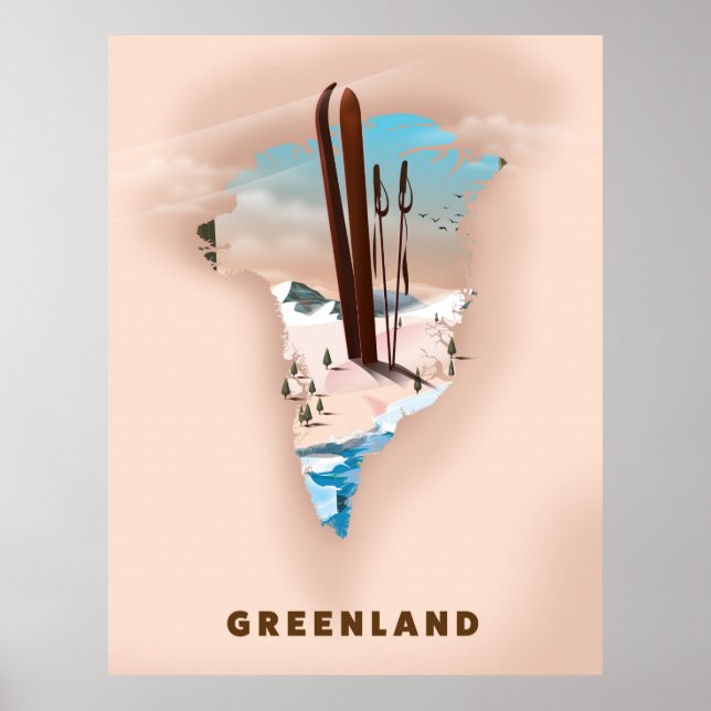 Póster Mapa ilustrado de Groenlandia impreso en afiche de (Frente)