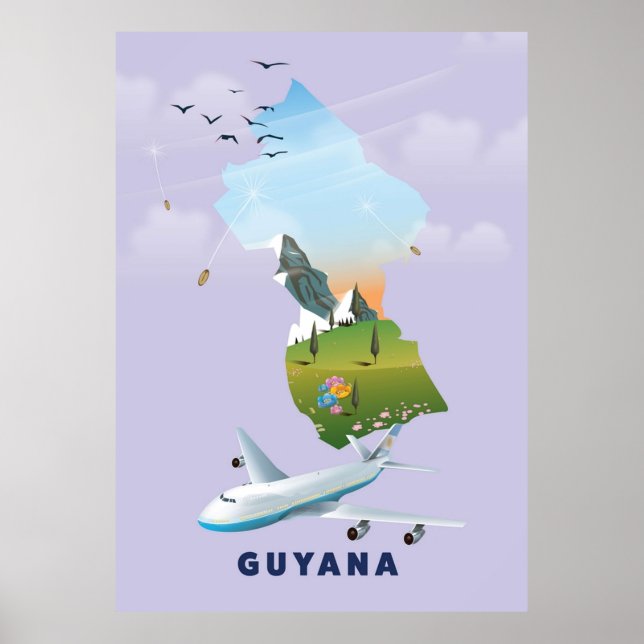 Póster Mapa ilustrado de Guyana (Frente)