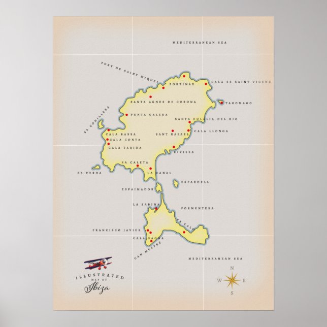 Póster Mapa ilustrado de Ibiza (Frente)