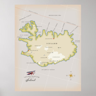 Póster Mapa ilustrado de Islandia