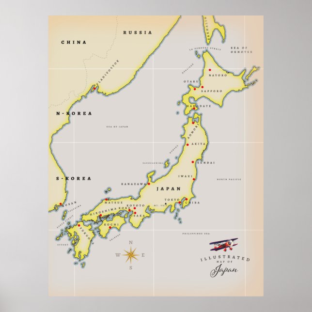 Póster Mapa ilustrado de Japón (Frente)