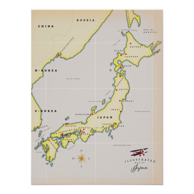 Póster Mapa ilustrado de Japón (Anverso)