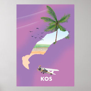 Póster Mapa ilustrado de Kos Greece.