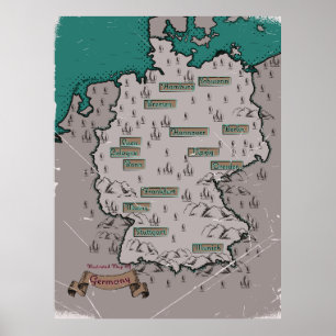 Póster Mapa ilustrado de la época alemana