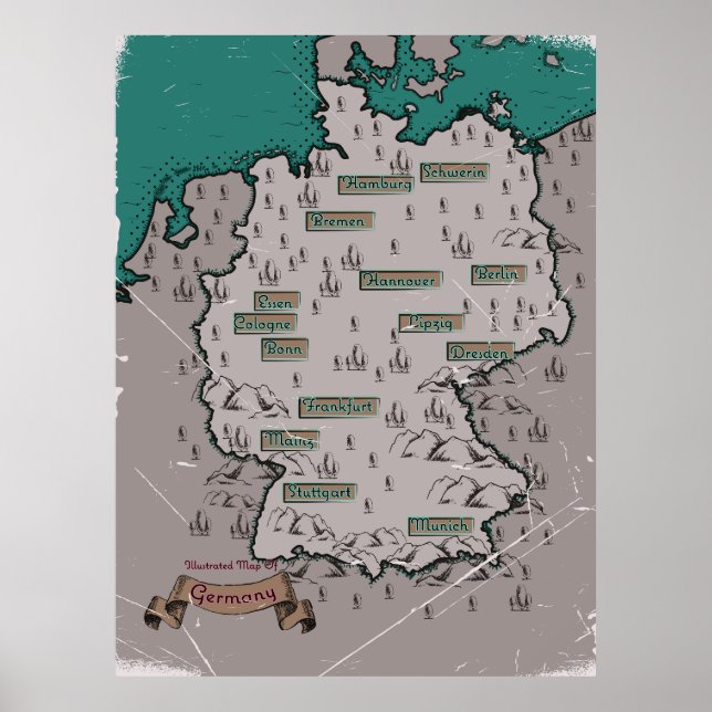 Póster Mapa ilustrado de la época alemana (Frente)