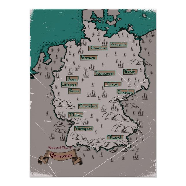 Póster Mapa ilustrado de la época alemana (Anverso)