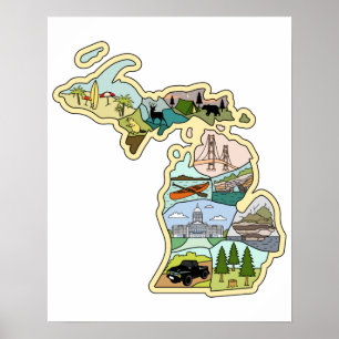 Póster Mapa ilustrado de la época del Gran Lago Estatal M