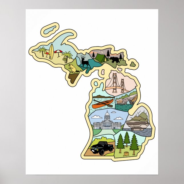 Póster Mapa ilustrado de la época del Gran Lago Estatal M (Frente)