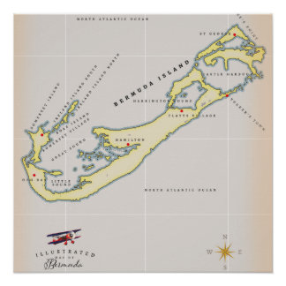Póster Mapa ilustrado de las Bermudas