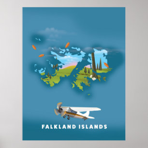Póster Mapa ilustrado de las islas Malvinas