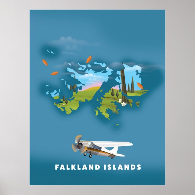 Póster Mapa ilustrado de las islas Malvinas (Frente)