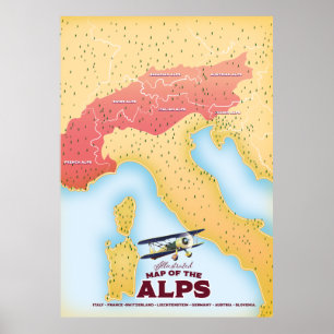 Póster Mapa ilustrado de los Alpes
