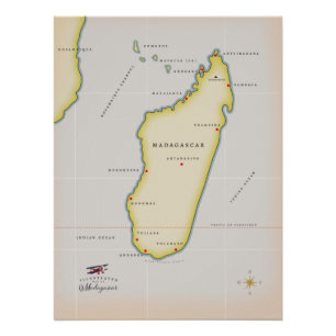 Póster Mapa ilustrado de Madagascar