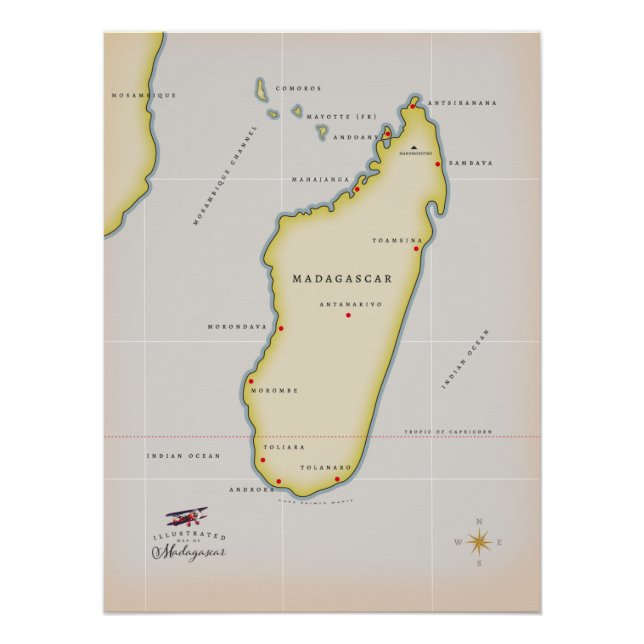 Póster Mapa ilustrado de Madagascar (Anverso)