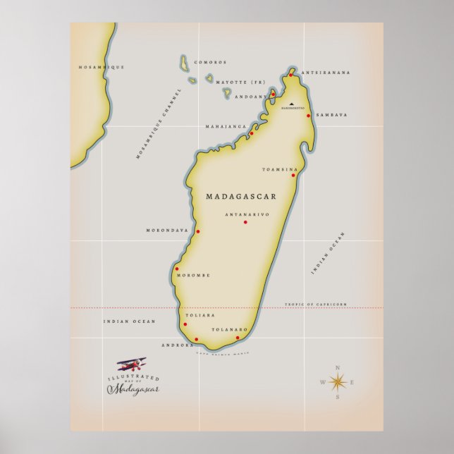 Póster Mapa ilustrado de Madagascar (Frente)