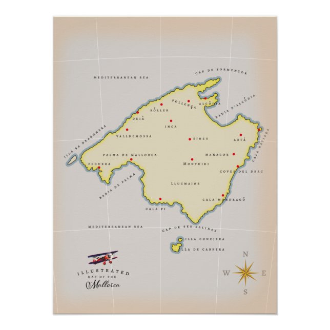 Póster Mapa ilustrado de Mallorca (Anverso)
