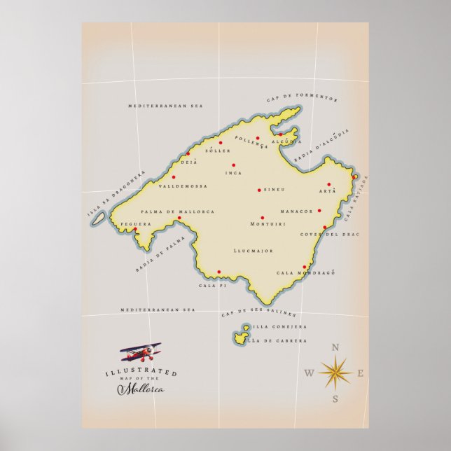 Póster Mapa ilustrado de Mallorca (Frente)