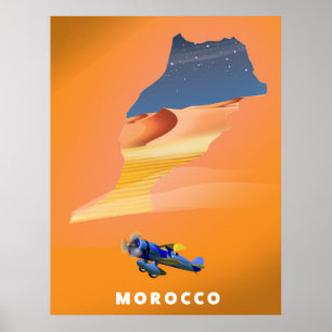 Póster Mapa ilustrado de Marruecos impreso en afiche de v