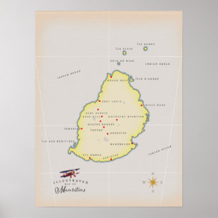 Póster Mapa ilustrado de Mauricio