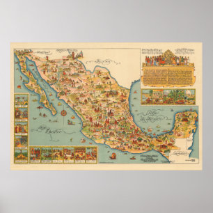 Póster Mapa ilustrado de México