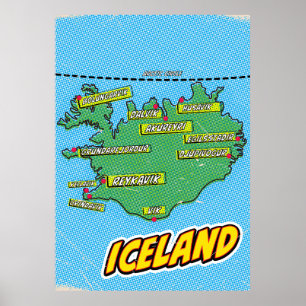 Póster Mapa ilustrado de Nueva York en estilo Pop Art