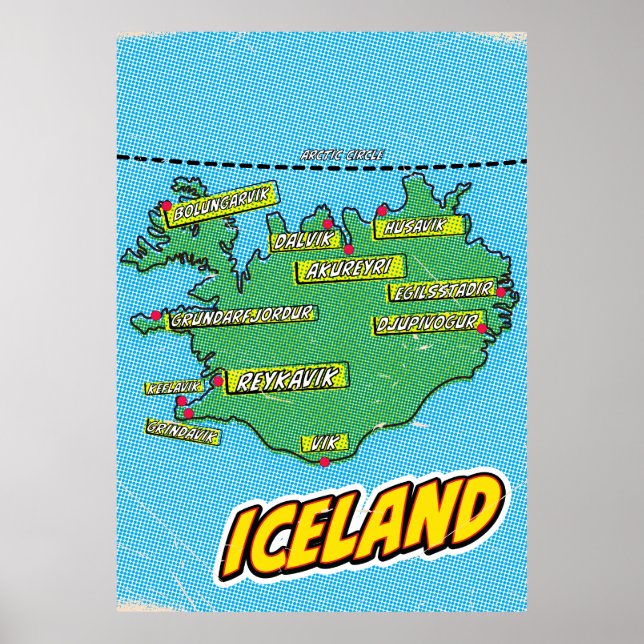 Póster Mapa ilustrado de Nueva York en estilo Pop Art (Frente)