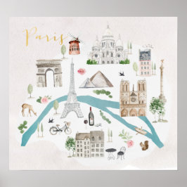 Póster Mapa ilustrado de París
