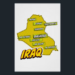 Póster Mapa ilustrado de Pop Art en Irak<br><div class="desc">Este mapa visualmente impactante de Irak es una fusión de geografía y arte pop. Colores audaces,  imágenes icónicas y tipografía lúdica se unen para crear una pieza única y cautivadora.</div>