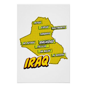 Póster Mapa ilustrado de Pop Art en Irak