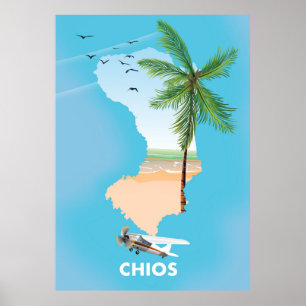 Póster Mapa ilustrado de Quíos Grecia.