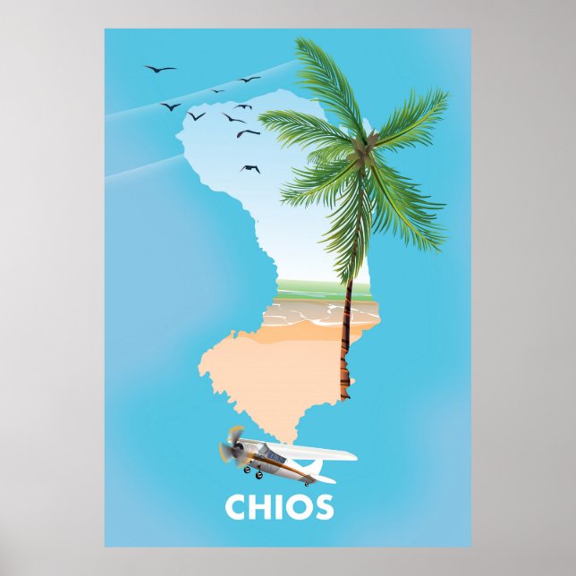 Póster Mapa ilustrado de Quíos Grecia. (Frente)