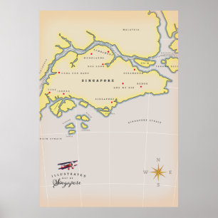 Póster Mapa ilustrado de Singapur