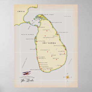 Póster Mapa ilustrado de Sri Lanka