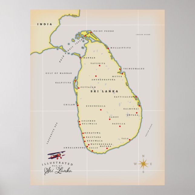 Póster Mapa ilustrado de Sri Lanka (Frente)
