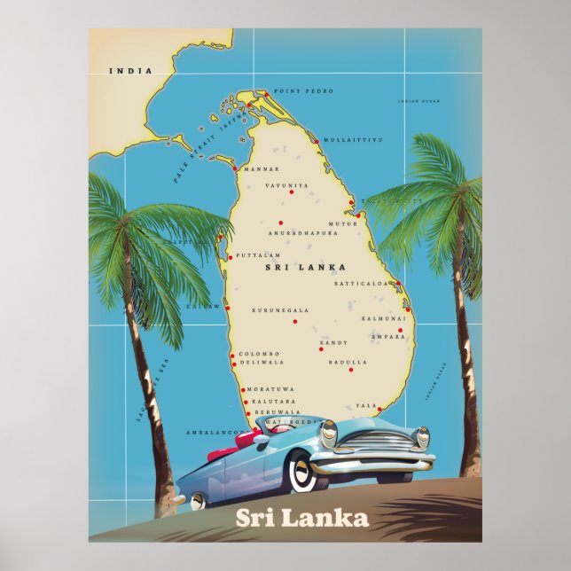 Póster Mapa ilustrado de Sri Lanka (Frente)