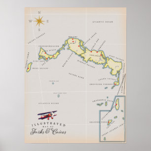 Póster Mapa ilustrado de Turks y Caicos