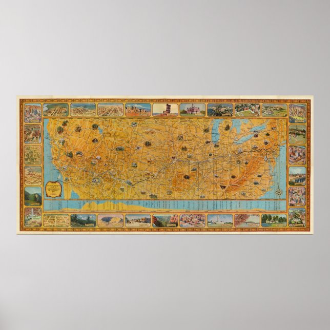 Póster Mapa ilustrado de US Airways (Frente)