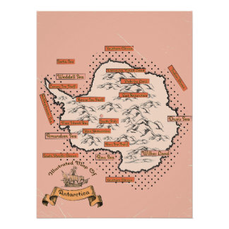 Póster Mapa ilustrado de viajes Antártida