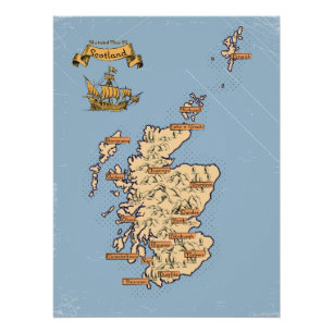 Póster Mapa ilustrado de viajes de Escocia