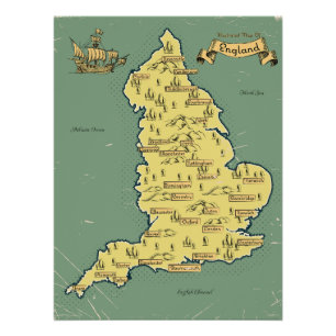 Póster Mapa ilustrado de viajes de Inglaterra