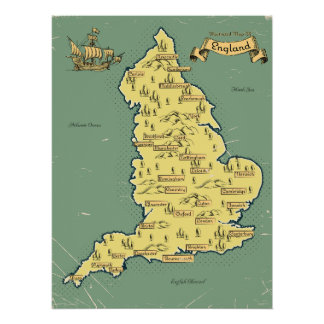 Póster Mapa ilustrado de viajes de Inglaterra