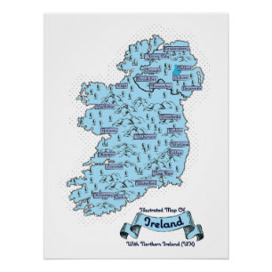 Póster Mapa ilustrado de viajes de Irlanda
