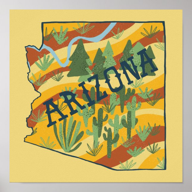 Póster Mapa ilustrado del estado de Arizona (Frente)