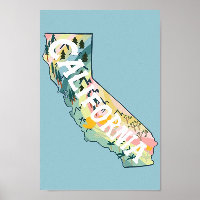 Póster Mapa ilustrado del estado de California (Frente)